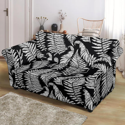 Fern Leave Black White Print Pattern Loveseat Slipcover-JTAMIGO.COM