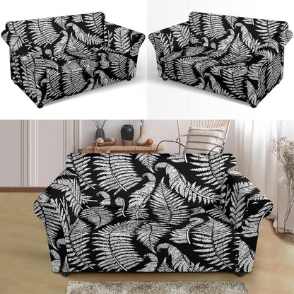 Fern Leave Black White Print Pattern Loveseat Slipcover-JTAMIGO.COM