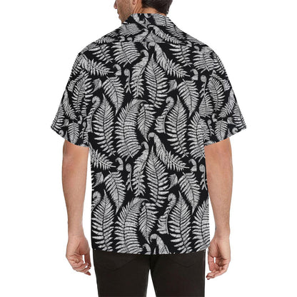 Fern Leave Black White Print Pattern Men Aloha Hawaiian Shirt