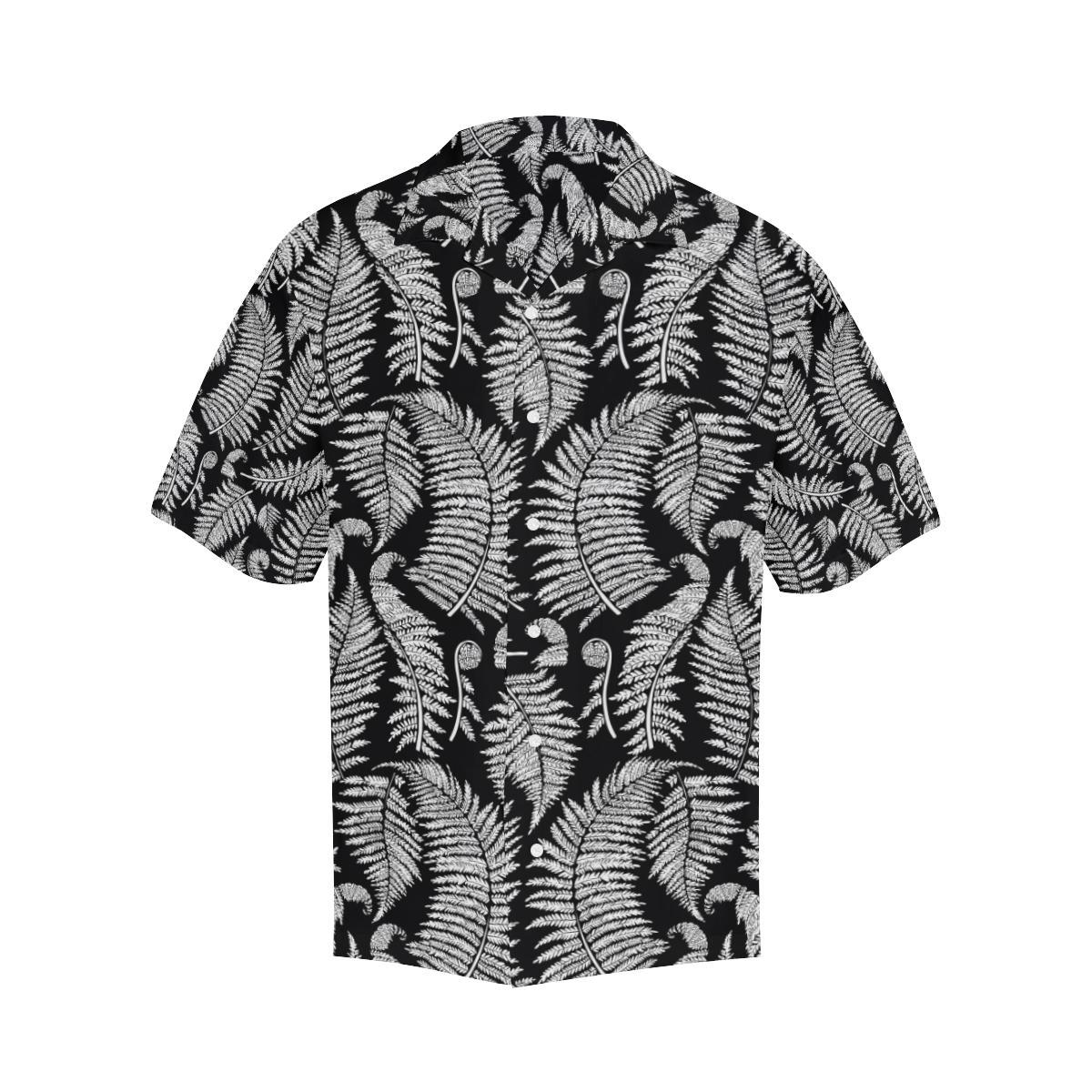 Fern Leave Black White Print Pattern Men Aloha Hawaiian Shirt