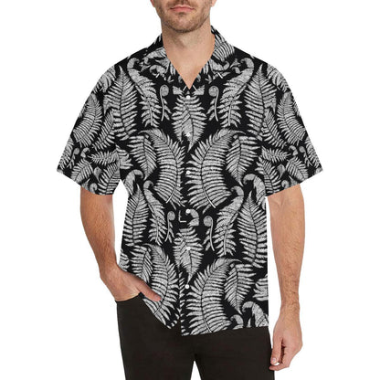 Fern Leave Black White Print Pattern Men Aloha Hawaiian Shirt