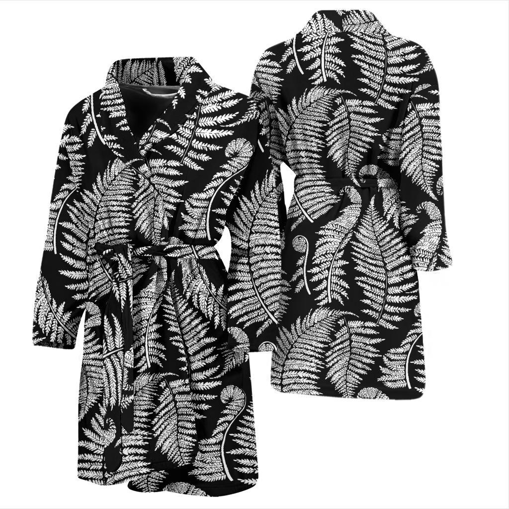 Fern Leave Black White Print Pattern Men Bath Robe-JTAMIGO.COM