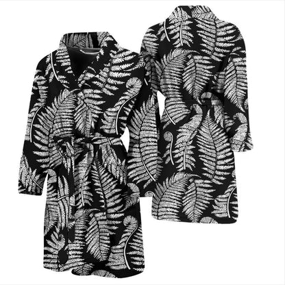 Fern Leave Black White Print Pattern Men Bath Robe-JTAMIGO.COM