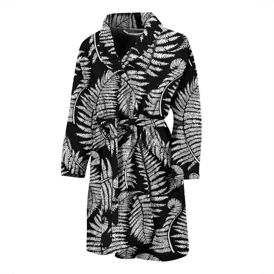 Fern Leave Black White Print Pattern Men Bath Robe-JTAMIGO.COM