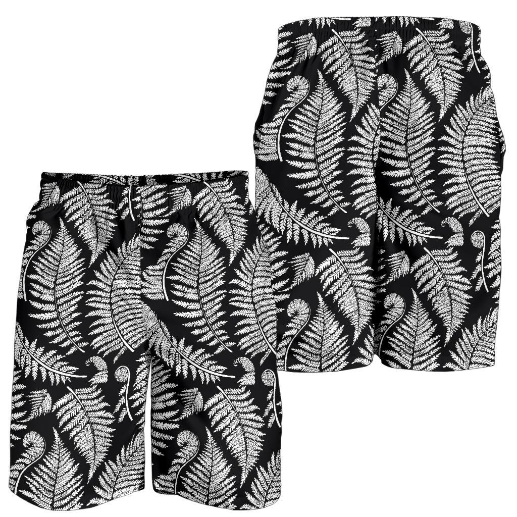 Fern Leave Black White Print Pattern Mens Shorts-JTAMIGO.COM