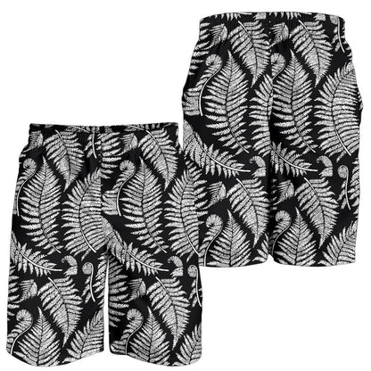 Fern Leave Black White Print Pattern Mens Shorts-JTAMIGO.COM