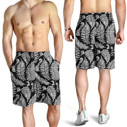 Fern Leave Black White Print Pattern Mens Shorts-JTAMIGO.COM