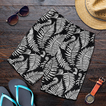Fern Leave Black White Print Pattern Mens Shorts-JTAMIGO.COM