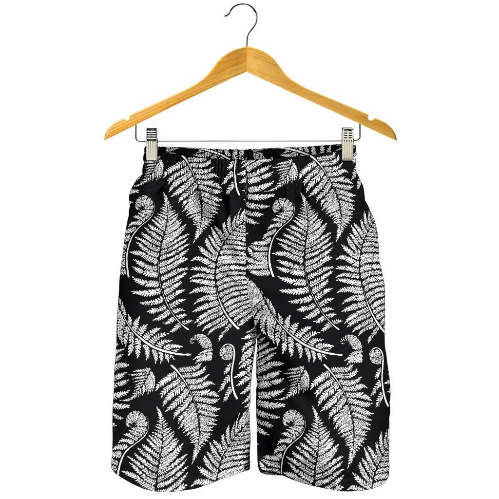 Fern Leave Black White Print Pattern Mens Shorts-JTAMIGO.COM