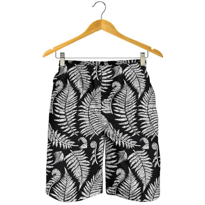 Fern Leave Black White Print Pattern Mens Shorts-JTAMIGO.COM