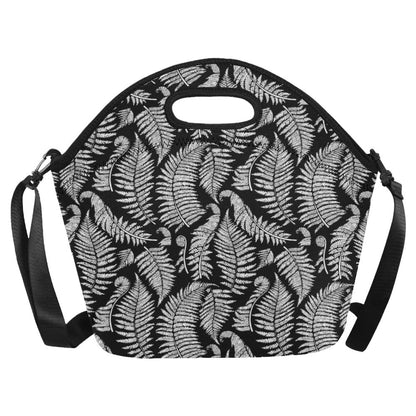 Fern Leave Black White Print Pattern Neoprene Lunch Bag (Model 1669)(Large)-JTAMIGO.COM