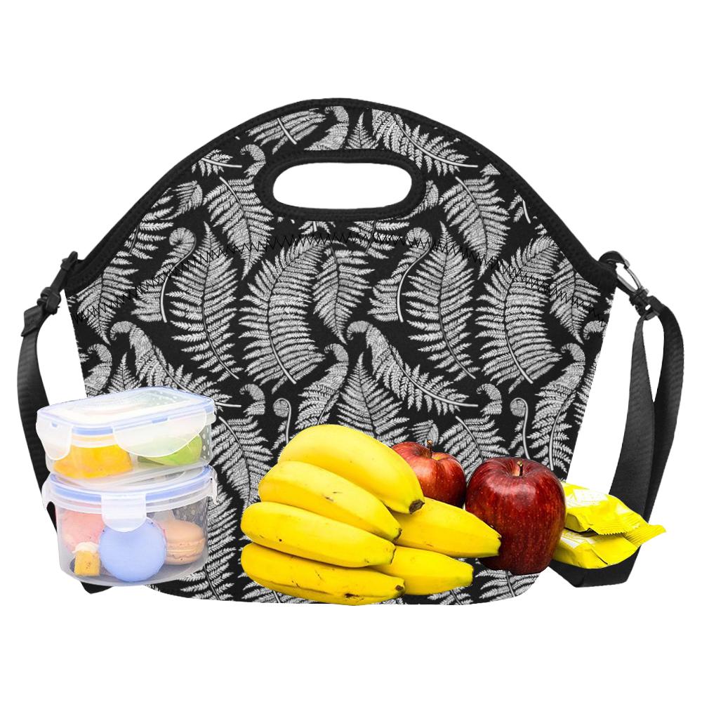 Fern Leave Black White Print Pattern Neoprene Lunch Bag (Model 1669)(Large)-JTAMIGO.COM
