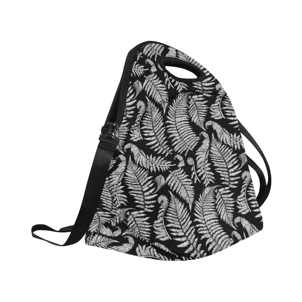Fern Leave Black White Print Pattern Neoprene Lunch Bag (Model 1669)(Large)-JTAMIGO.COM