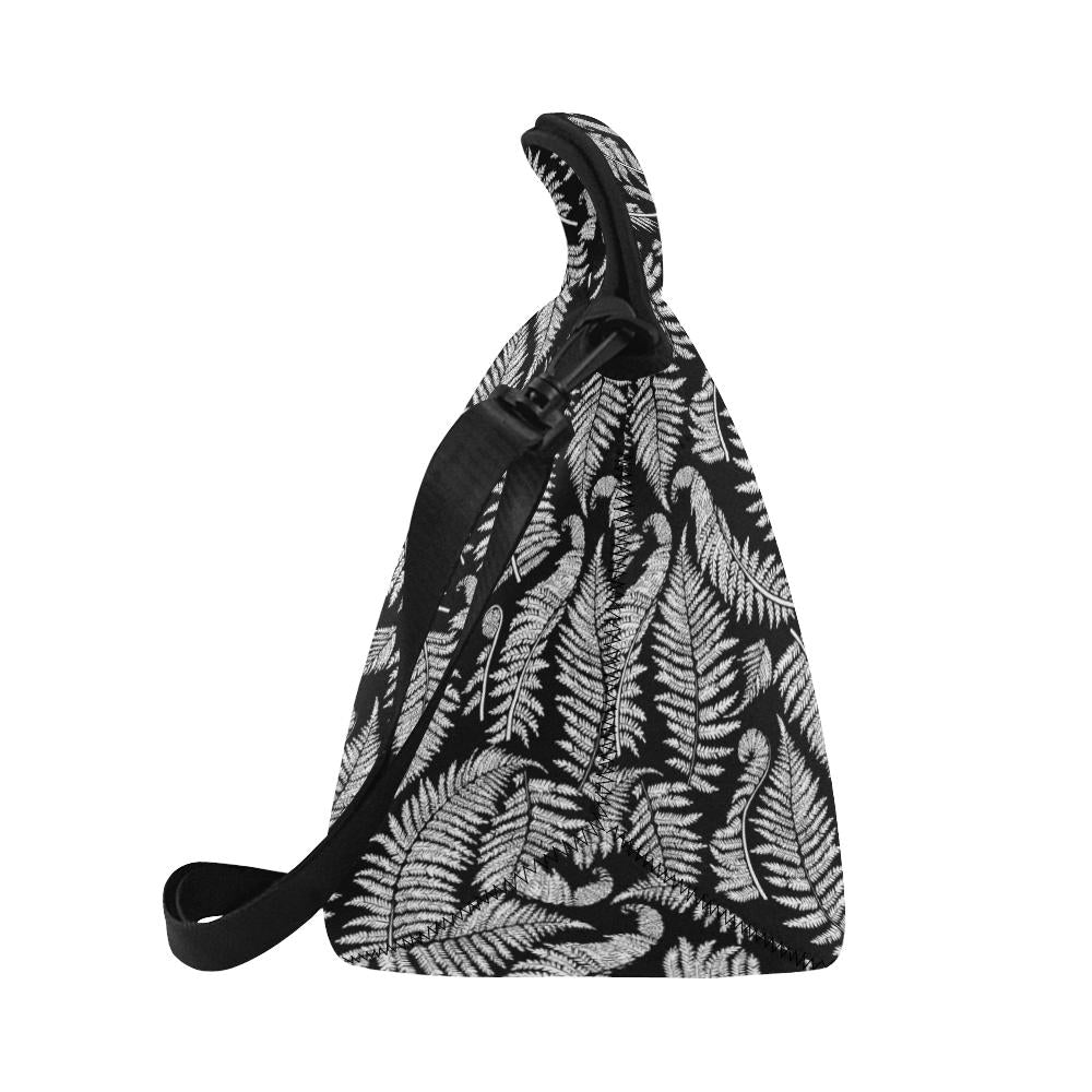 Fern Leave Black White Print Pattern Neoprene Lunch Bag (Model 1669)(Large)-JTAMIGO.COM
