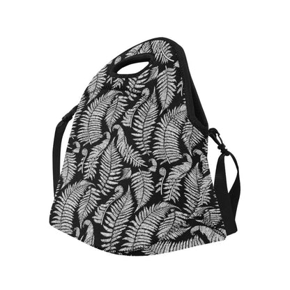 Fern Leave Black White Print Pattern Neoprene Lunch Bag (Model 1669)(Large)-JTAMIGO.COM