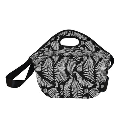 Fern Leave Black White Print Pattern Neoprene Lunch Bag (Model 1669)(Large)-JTAMIGO.COM