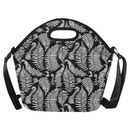 Fern Leave Black White Print Pattern Neoprene Lunch Bag (Model 1669)(Large)-JTAMIGO.COM