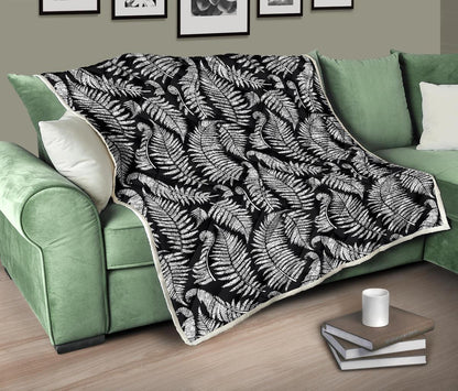 Fern Leave Black White Print Pattern Premium Quilt-JTAMIGO.COM