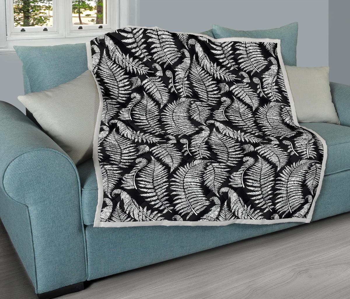 Fern Leave Black White Print Pattern Premium Quilt-JTAMIGO.COM