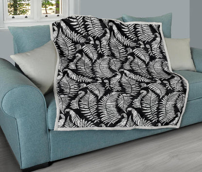Fern Leave Black White Print Pattern Premium Quilt-JTAMIGO.COM