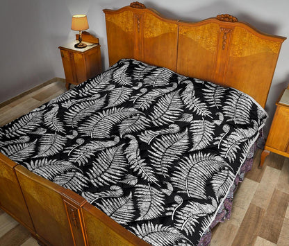 Fern Leave Black White Print Pattern Premium Quilt-JTAMIGO.COM