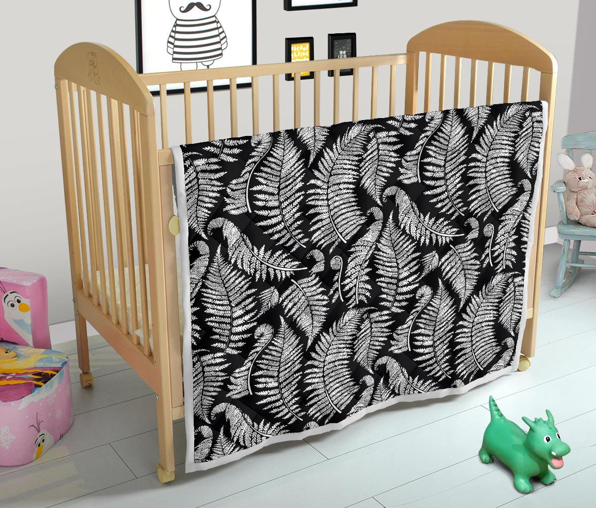 Fern Leave Black White Print Pattern Premium Quilt-JTAMIGO.COM