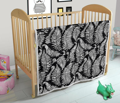 Fern Leave Black White Print Pattern Premium Quilt-JTAMIGO.COM