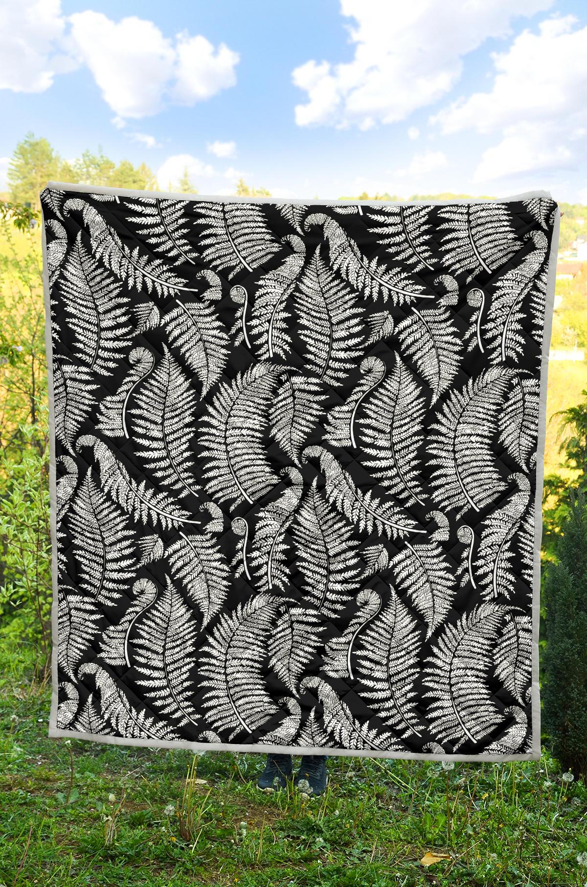 Fern Leave Black White Print Pattern Premium Quilt-JTAMIGO.COM
