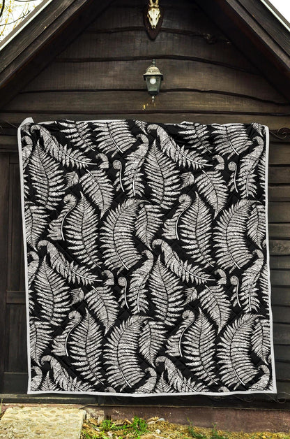 Fern Leave Black White Print Pattern Premium Quilt-JTAMIGO.COM