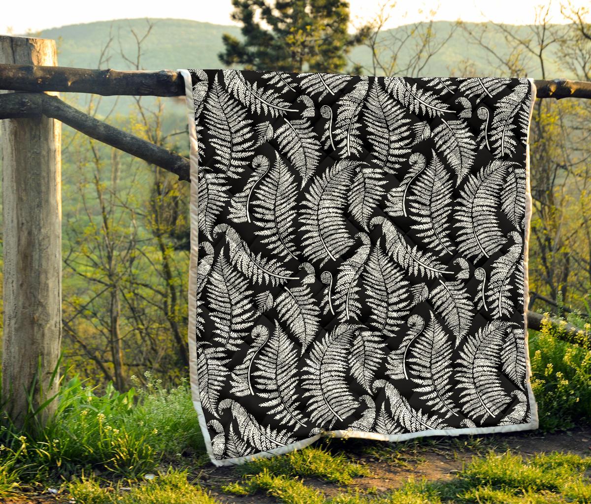 Fern Leave Black White Print Pattern Premium Quilt-JTAMIGO.COM