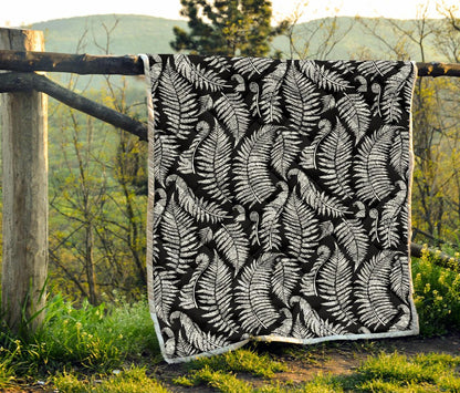 Fern Leave Black White Print Pattern Premium Quilt-JTAMIGO.COM