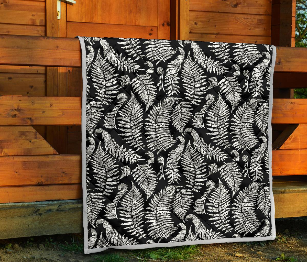 Fern Leave Black White Print Pattern Premium Quilt-JTAMIGO.COM