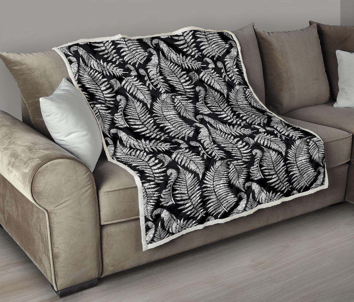 Fern Leave Black White Print Pattern Premium Quilt-JTAMIGO.COM