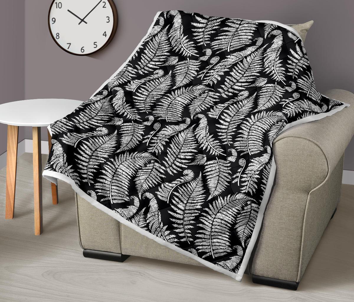 Fern Leave Black White Print Pattern Premium Quilt-JTAMIGO.COM
