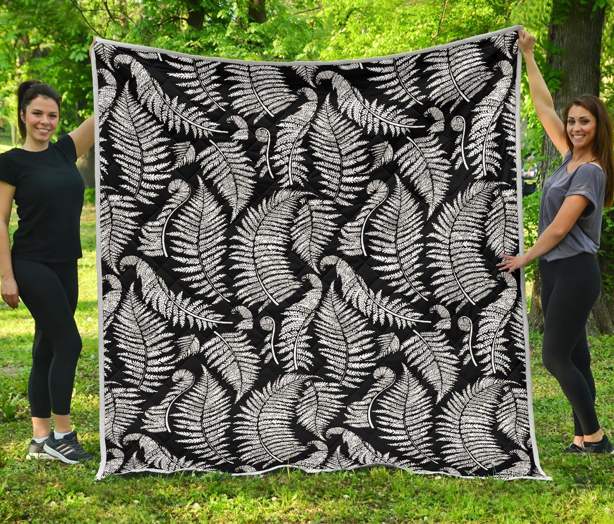 Fern Leave Black White Print Pattern Premium Quilt-JTAMIGO.COM