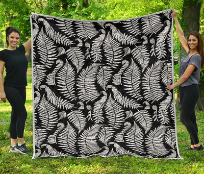 Fern Leave Black White Print Pattern Premium Quilt-JTAMIGO.COM
