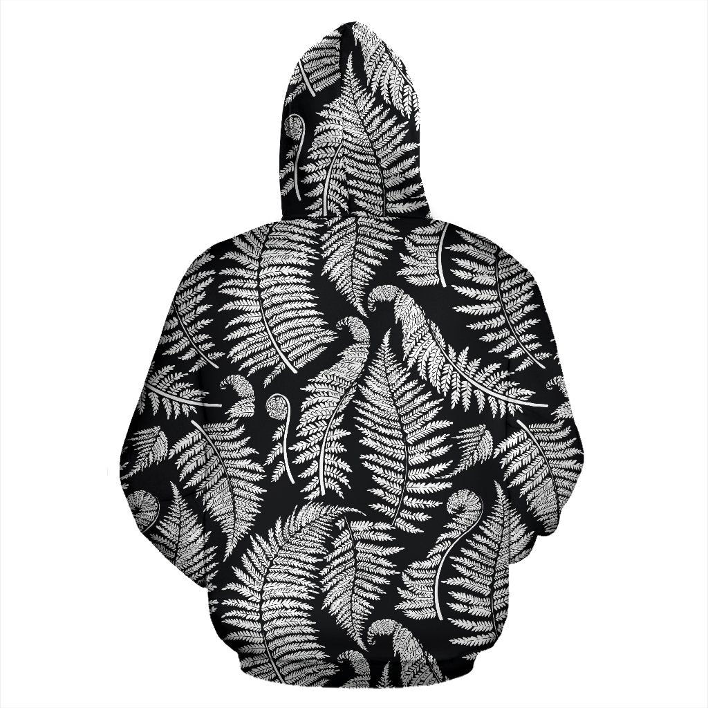 Fern Leave Black White Print Pattern Pullover Hoodie