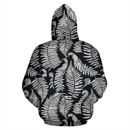 Fern Leave Black White Print Pattern Pullover Hoodie