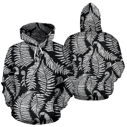 Fern Leave Black White Print Pattern Pullover Hoodie
