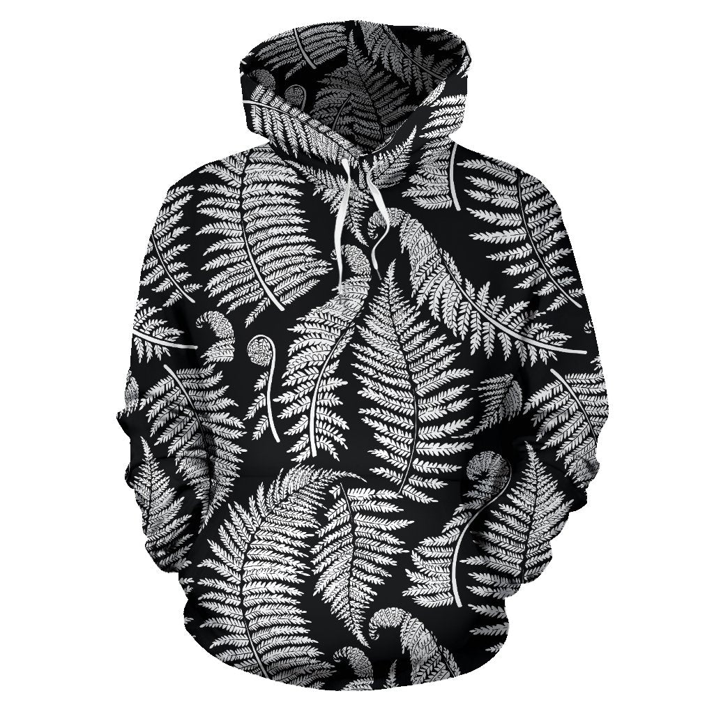 Fern Leave Black White Print Pattern Pullover Hoodie