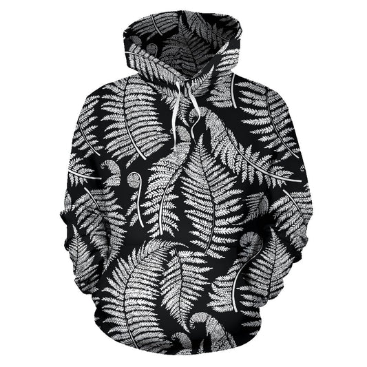 Fern Leave Black White Print Pattern Pullover Hoodie