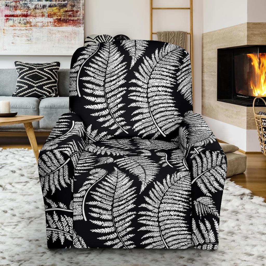 Fern Leave Black White Print Pattern Single Sofa Slipcover -JTAMIGO.COM