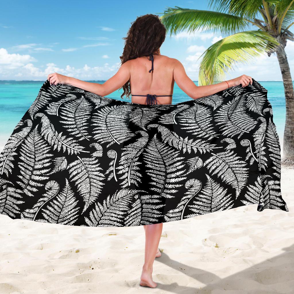 Fern Leave Black White Print Pattern Sarong Pareo Wrap