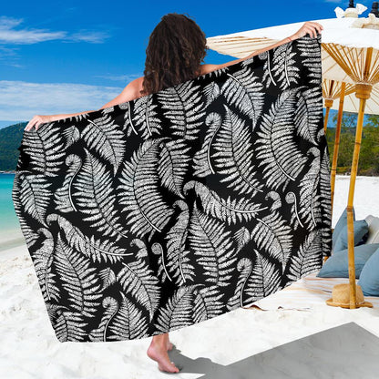 Fern Leave Black White Print Pattern Sarong Pareo Wrap