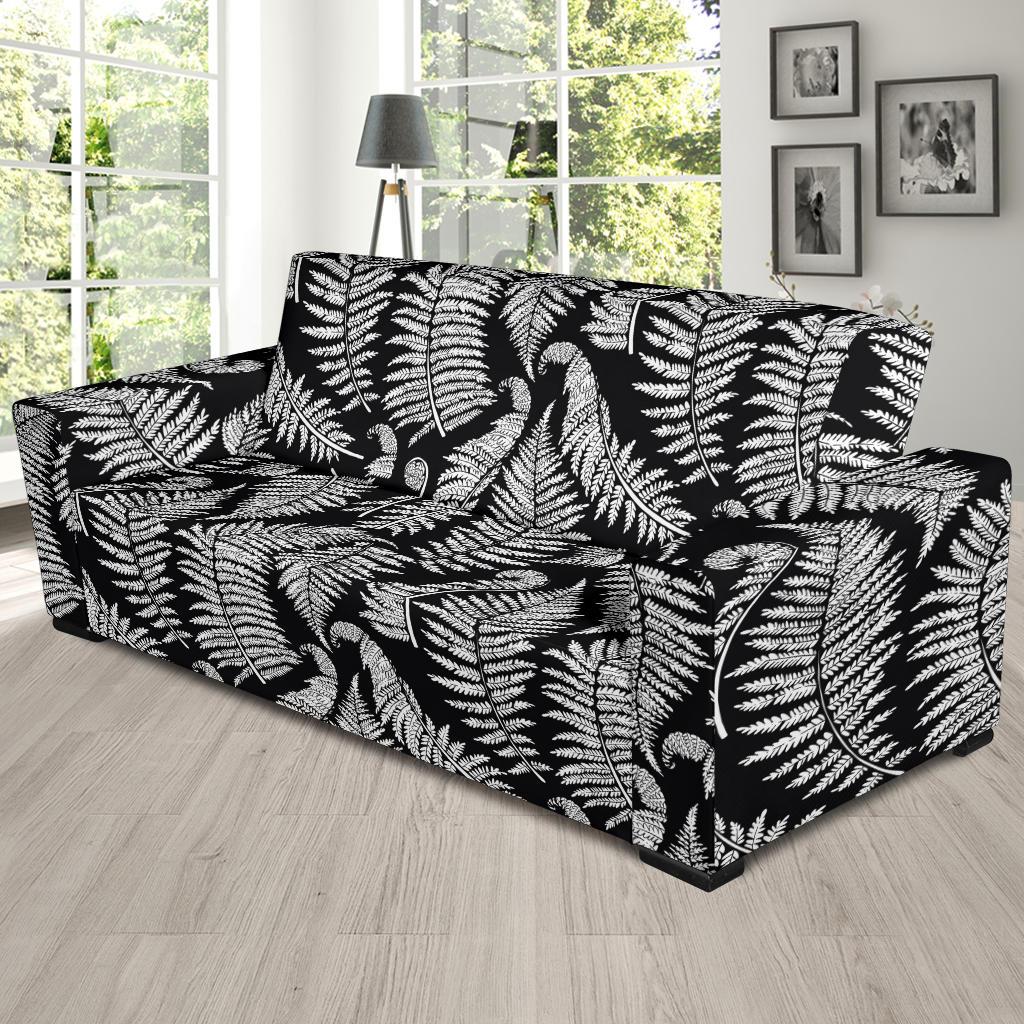 Fern Leave Black White Print Pattern Sofa Slipcover-JTAMIGO.COM