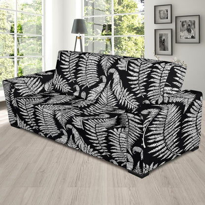Fern Leave Black White Print Pattern Sofa Slipcover-JTAMIGO.COM