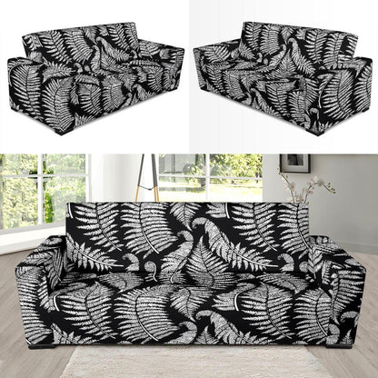Fern Leave Black White Print Pattern Sofa Slipcover-JTAMIGO.COM