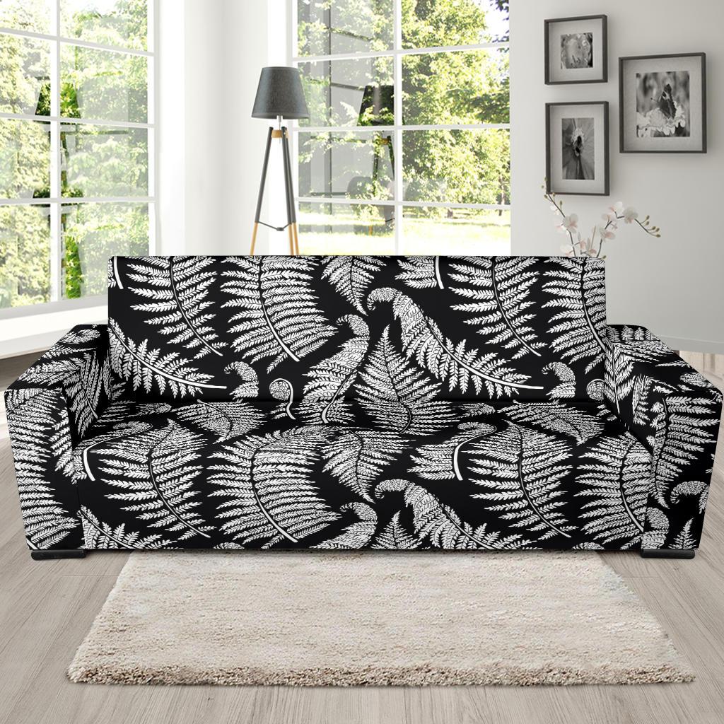 Fern Leave Black White Print Pattern Sofa Slipcover-JTAMIGO.COM