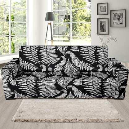 Fern Leave Black White Print Pattern Sofa Slipcover-JTAMIGO.COM