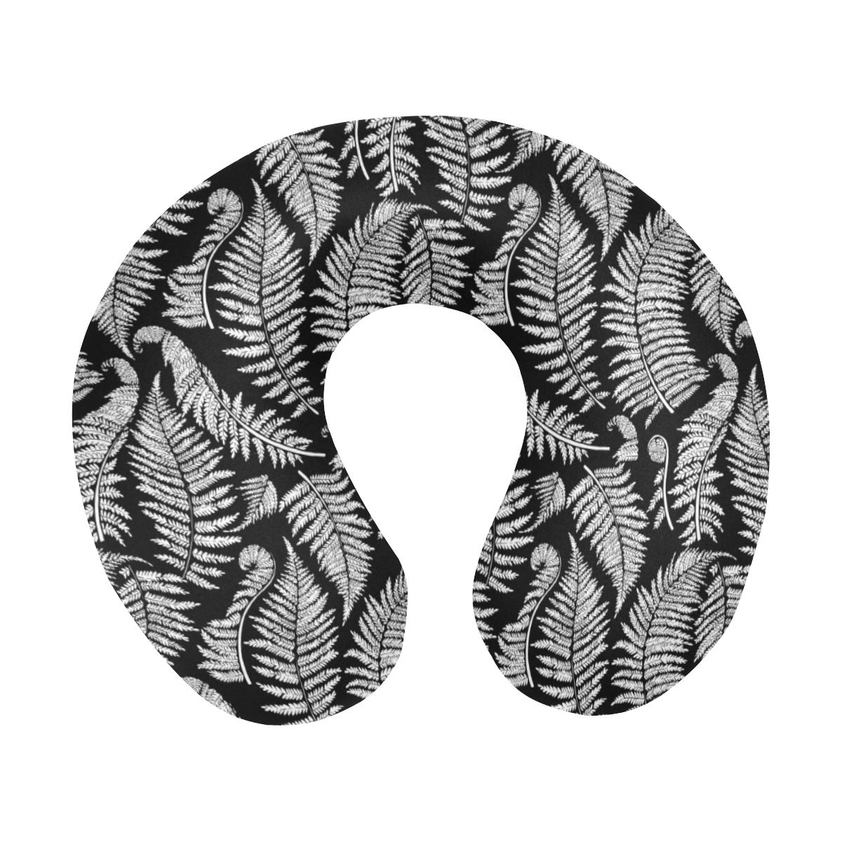 Fern Leave Black White Print Pattern U-Shaped Travel Neck Pillow-JTAMIGO.COM